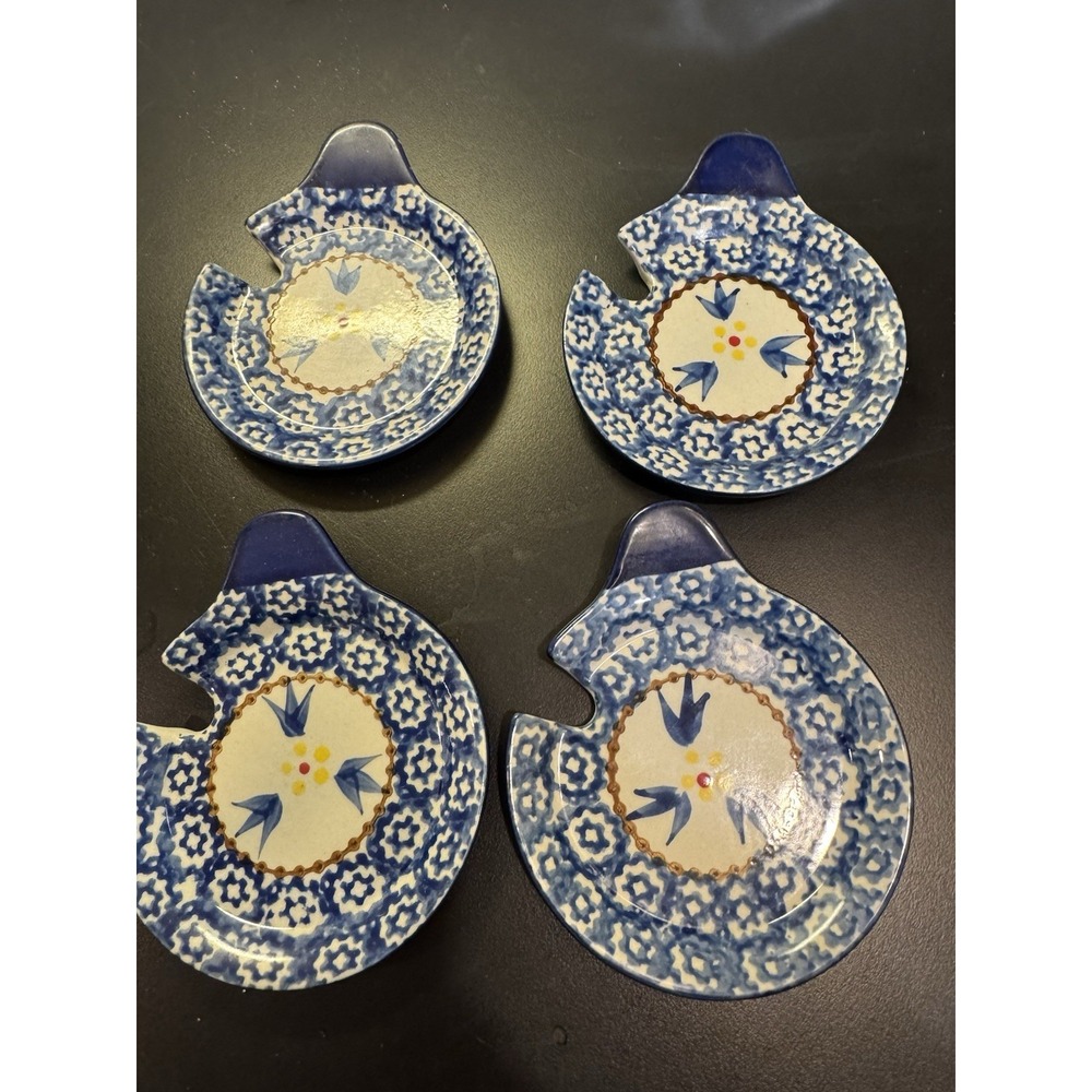 Temptations by Tara Set Of 4‎ Hand Painted Coaster Lids For Coffee Mug Blue